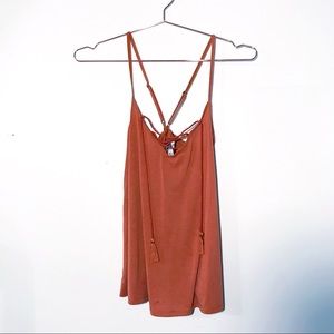 Abercrombie Burnt Orange Tassel Lace Up Tank